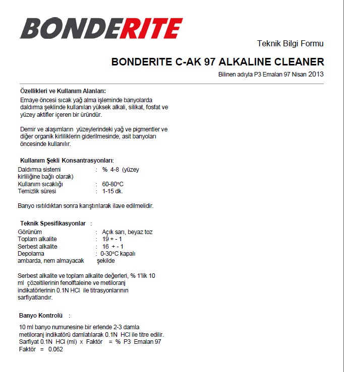 BONDERITE KALİTE