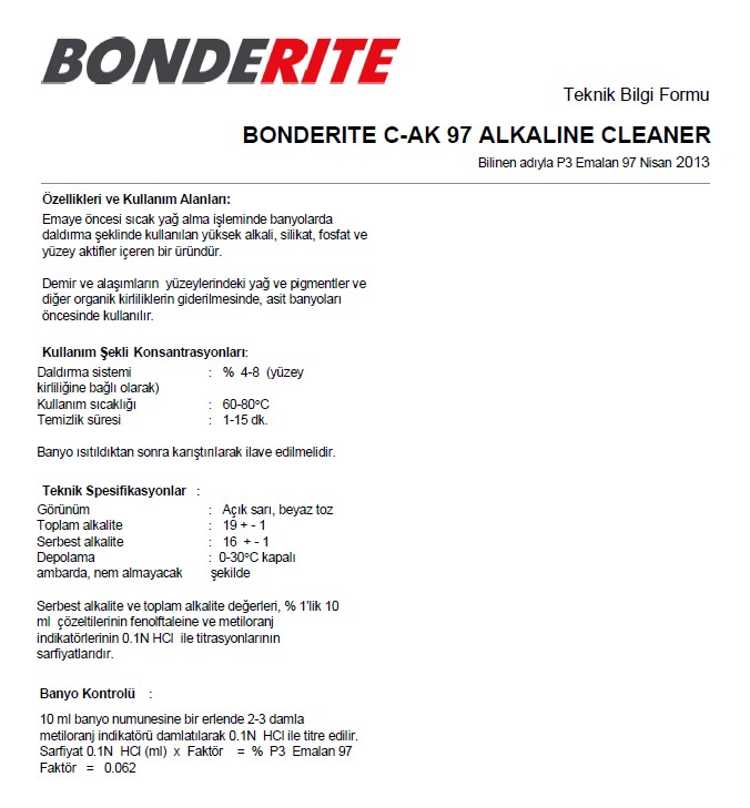 BONDERITE KALİTE